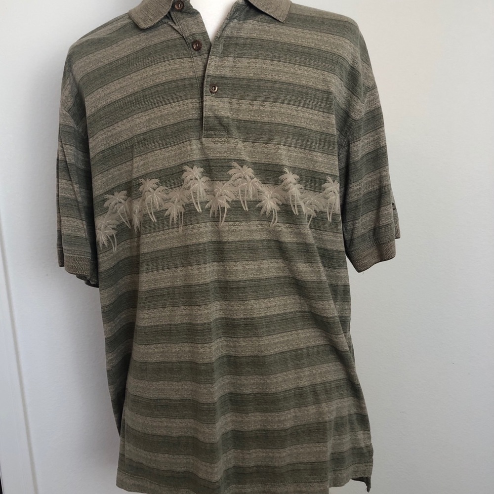 Izod Golf Polo short sleeve tan olive green stripe